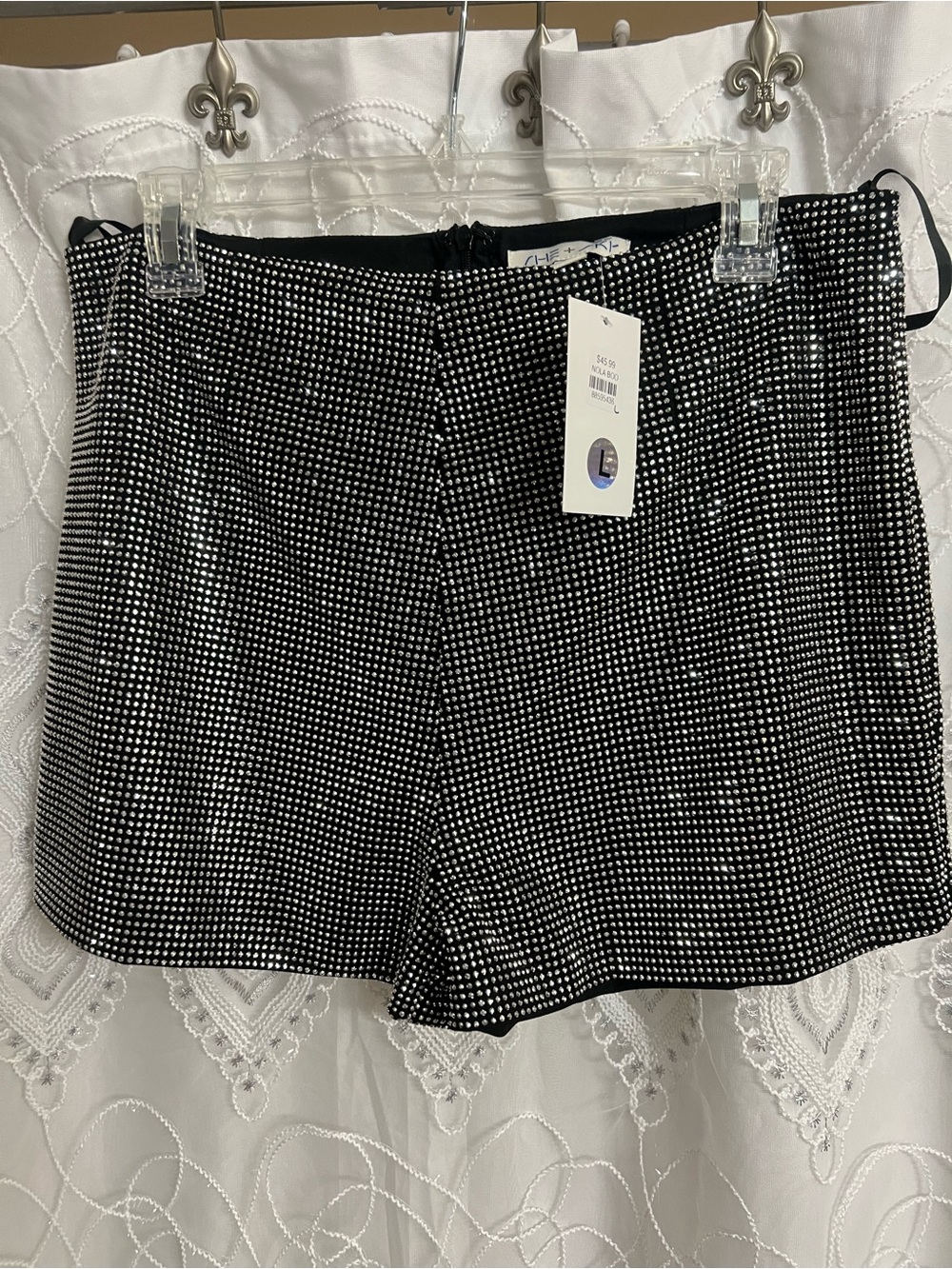 She + Sky Black Rhinestone High-Waist Shorts